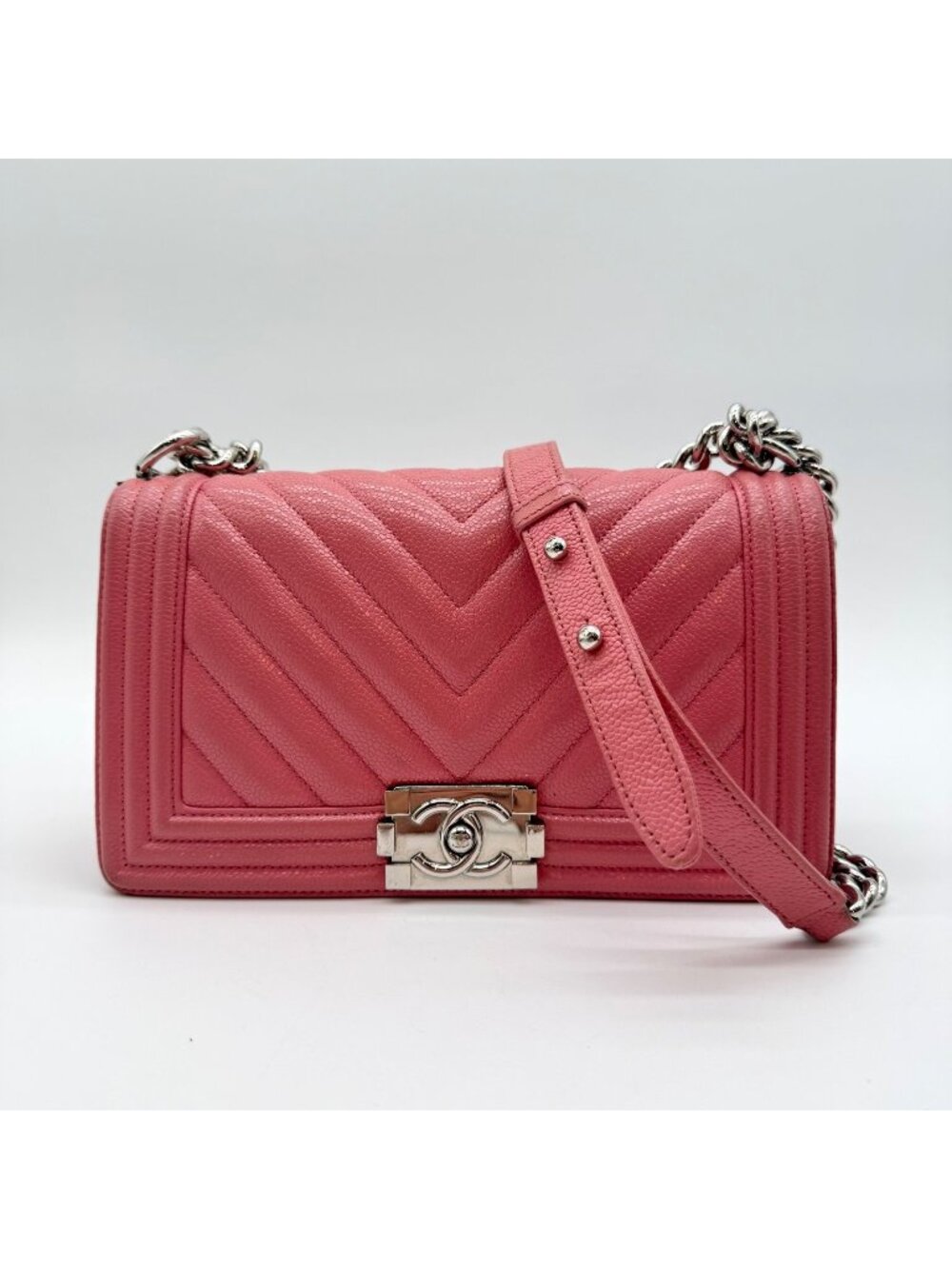 Chanel Large Shoulder Bag Boy V-stitch Caviar Leather
